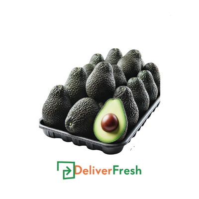 Avocados in a tray with one cut open, DeliverFresh