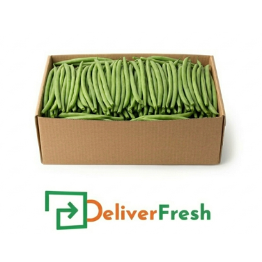 Box of green beans labeled 'Beans Top & Tailed' with DeliverFresh