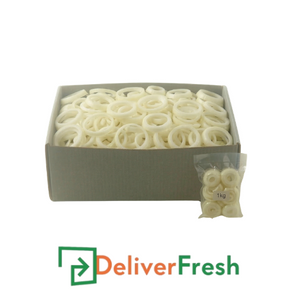 Box of sliced brown onions with 'Deliver Fresh'