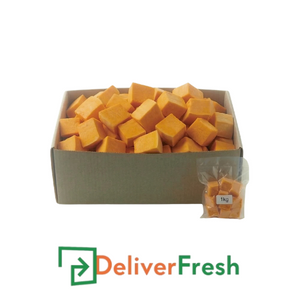 Box of butternut pumpkin cubes with 'Deliver Fresh'