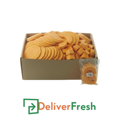 Box of sliced butternut pumpkin sliced with a DeliverFresh