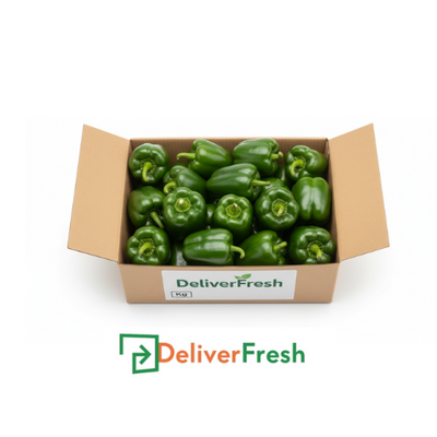 Box of green capsicums with DeliverFresh