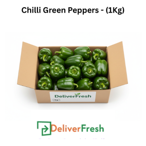 Box of green peppers with 'Deliver Fresh'