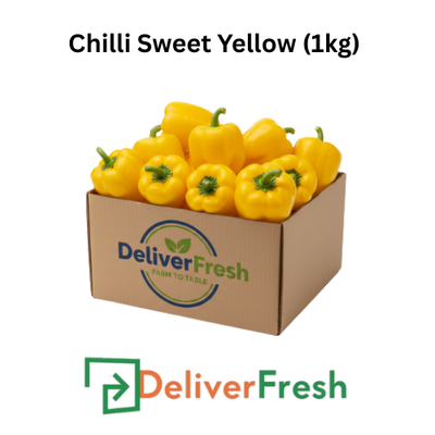 Box of yellow chilis with 'Deliver Fresh'