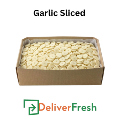 Box of sliced garlic with 'Deliver Fresh'