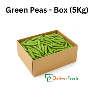 Box of green peas with 'Deliver Fresh'