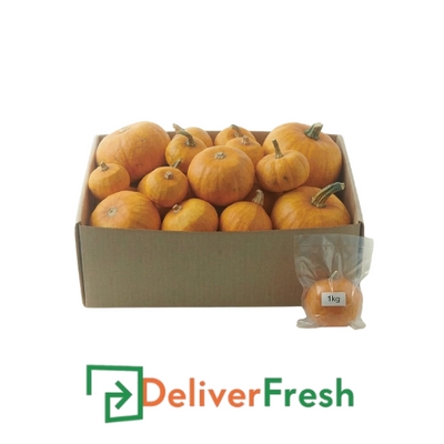 Box of peeled grey pumpkins with DeliverFresh