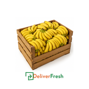 Wooden crate filled with yellow bananas with DeliverFresh