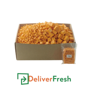 Box and bag of diced pumpkin with 'Deliver Fresh'