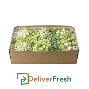 Box of diced leeks with 'Deliver Fresh'