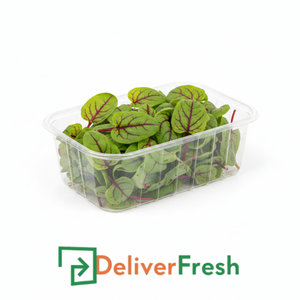 Bunch of green micro sorrel with 'Deliver Fresh'