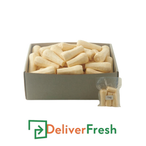 Box of peeled parsnips with 'Deliver Fresh'