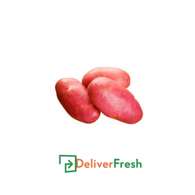 Three red potatoes with 'Deliver Fresh'