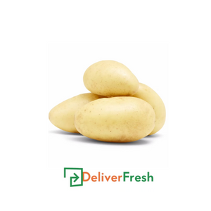 Three potatoes on a white background with 'Deliver Fresh' logo.