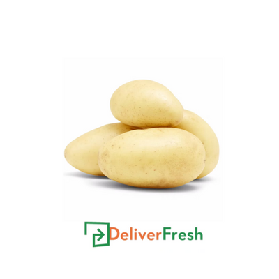 Three potatoes on a white background with 'Deliver Fresh' logo.