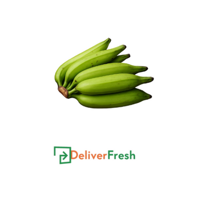 Bunch of green raw bananas with DeliverFresh