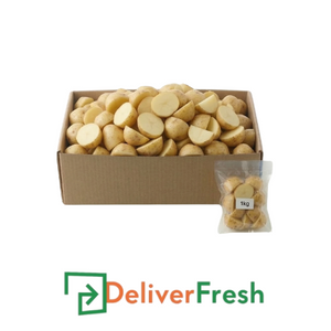 Box of roast potato hand cuts with a smaller bag of potatoes and 'Deliver Fresh'