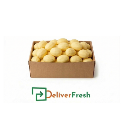 Box of roast potatoes with 'Deliver Fresh'