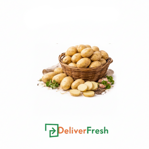 Basket of potatoes with 'Fresh & Tasty' and 'Deliver Fresh'