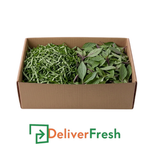 Box of shredded Thai basil with 'Deliver Fresh'