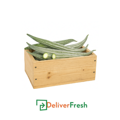 Box of snake gourds with 'Deliver Fresh'