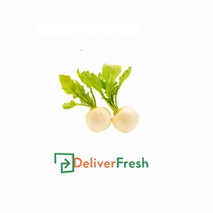 Two turnips with green leaves on a DeliverFresh