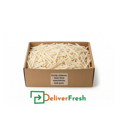 Box of turnip julienne with 'Deliver Fresh'