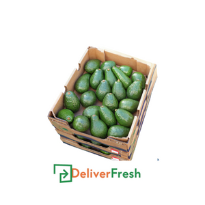 Box of avocados labeled 'Avocado Shepard - Tray (5.5Kg)' with DeliverFresh