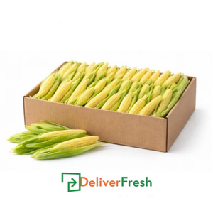 Box of baby corn with 'Deliver Fresh' 