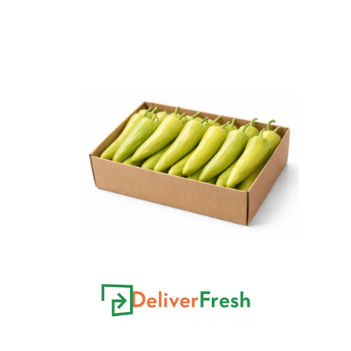 Box of banana peppers with 'Deliver Fresh' 