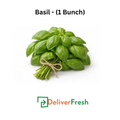 Bunch of basil  with 'Deliver Fresh' logo.