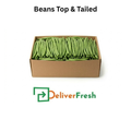 Box of green beans labeled 'Beans Top & Tailed' with DeliverFresh 