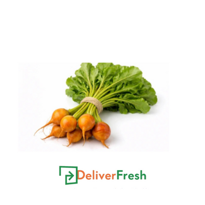 Bunch of beetroot rainbow with 'Deliver Fresh'