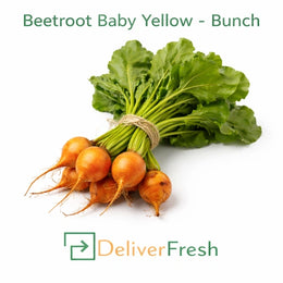 Fresh baby yellow beetroot bunch with leaves supplied by DeliverFresh
