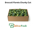 Box of broccoli florets chunky cut with 'Deliver Fresh' 