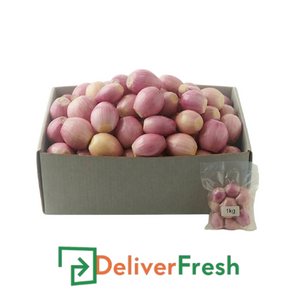 Box of peeled brown shallots with Deliver Fresh 