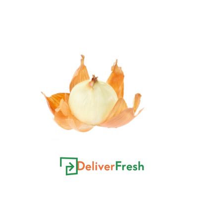 Peeled brown onion with 'Deliver Fresh' 
