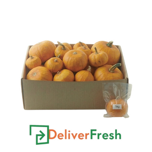 Box of butternut pumpkins with a small bag labeled '1kg' in the "DeliverFresh" 