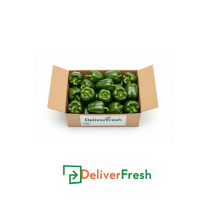 Box of green capsicums with 'DeliverFresh'