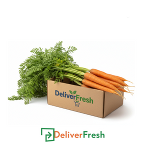 Box of Dutch carrots with 'Deliver Fresh'  