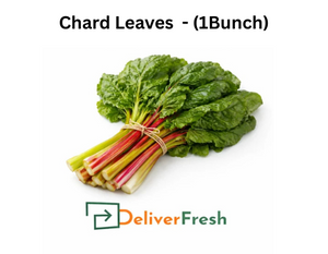 Bunch of chard leaves with 'Deliver Fresh' 