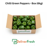 Box of green peppers with 'Deliver Fresh'