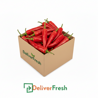 Box of red chilies with 'DeliverFresh' 