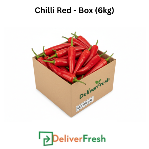 Box of red chilies with 'DeliverFresh' 
