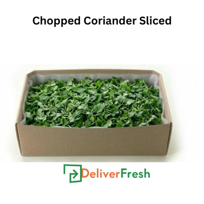 Box of sliced coriander with 'Deliver Fresh'