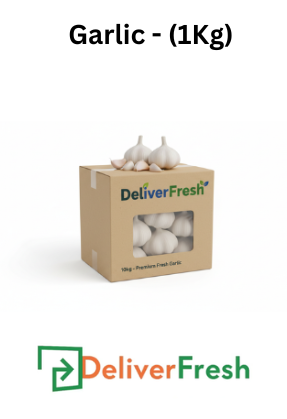 Box of garlic with 'Deliver Fresh' 