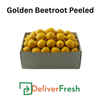 Box of peeled golden beetroots with 'Deliver Fresh' 