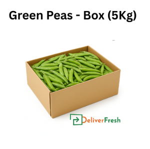 Box of green peas with 'Deliver Fresh'