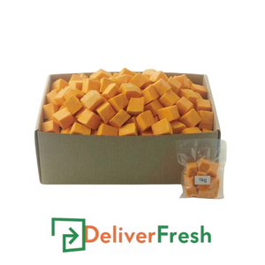 Box of Jap/Kent pumpkin cubes with 'Deliver Fresh'