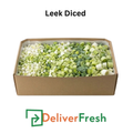 Box of diced leeks with 'Deliver Fresh' 